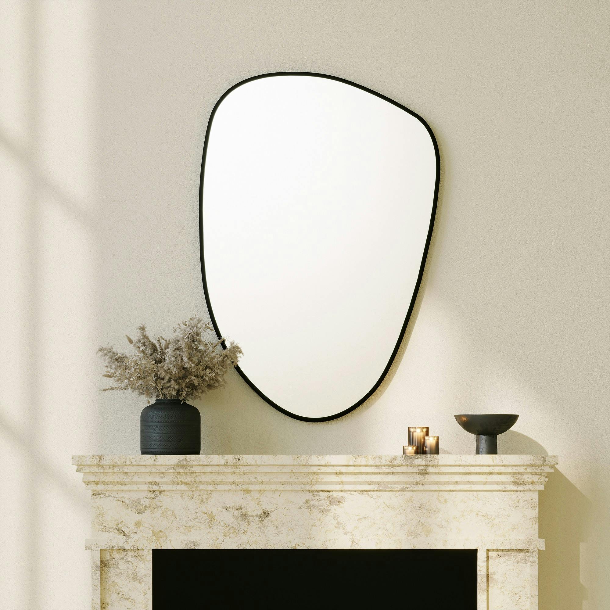 Miroir mural organique cadre noir 91 cm - style moderne CODY