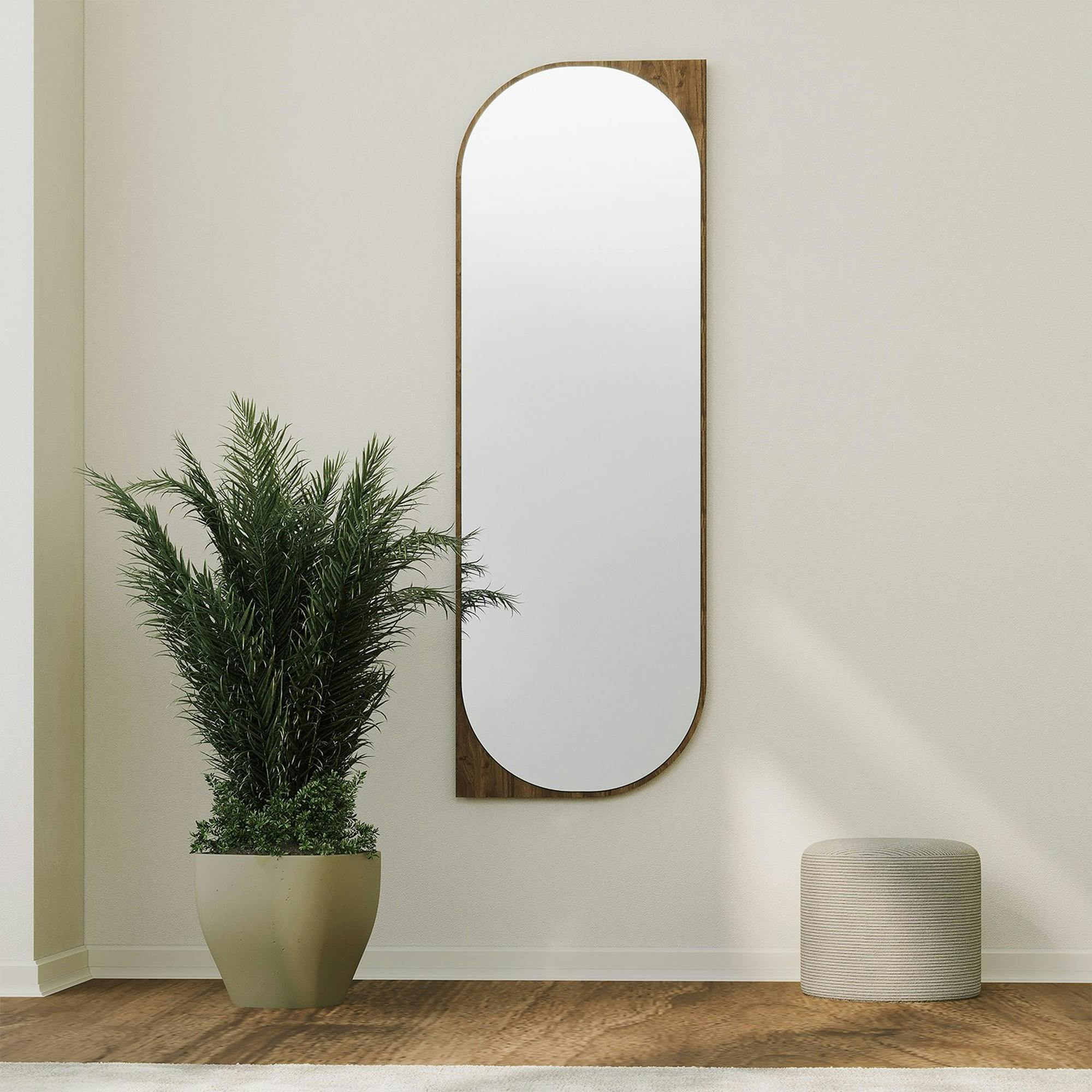Miroir mural plein pied effet noyer - forme capsule 152 cm CODY