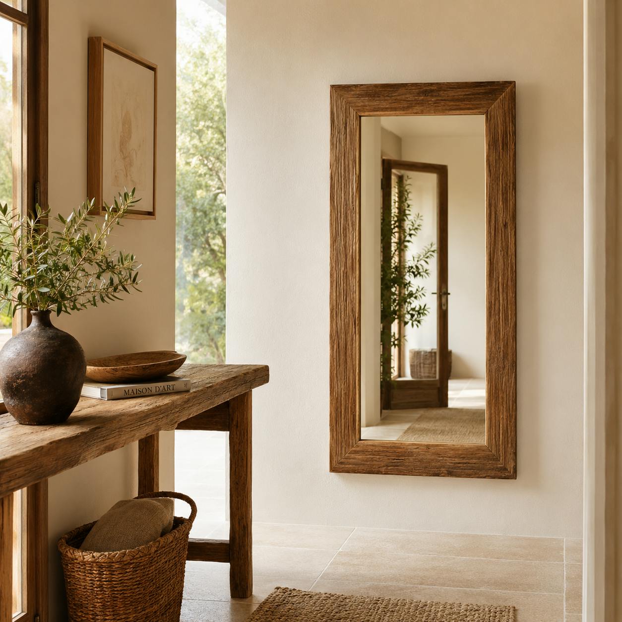 Miroir mural rectangulaire avec cadre bois 150 cm