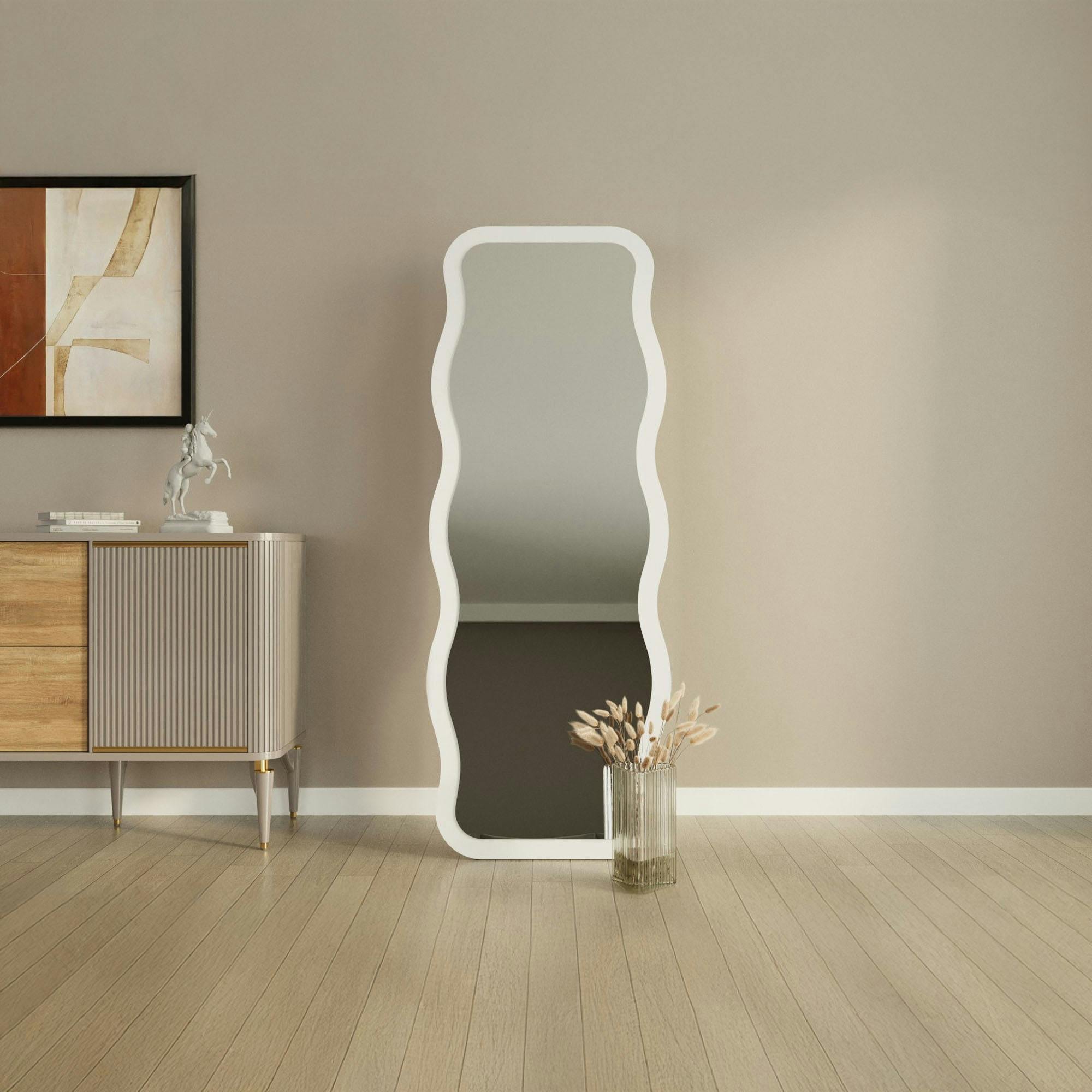 Miroir Pleine Longueur 150x51 Cm Sur Pied - Cadre Blanc Moderne Pour Chambre, Salon, Salle De Bain