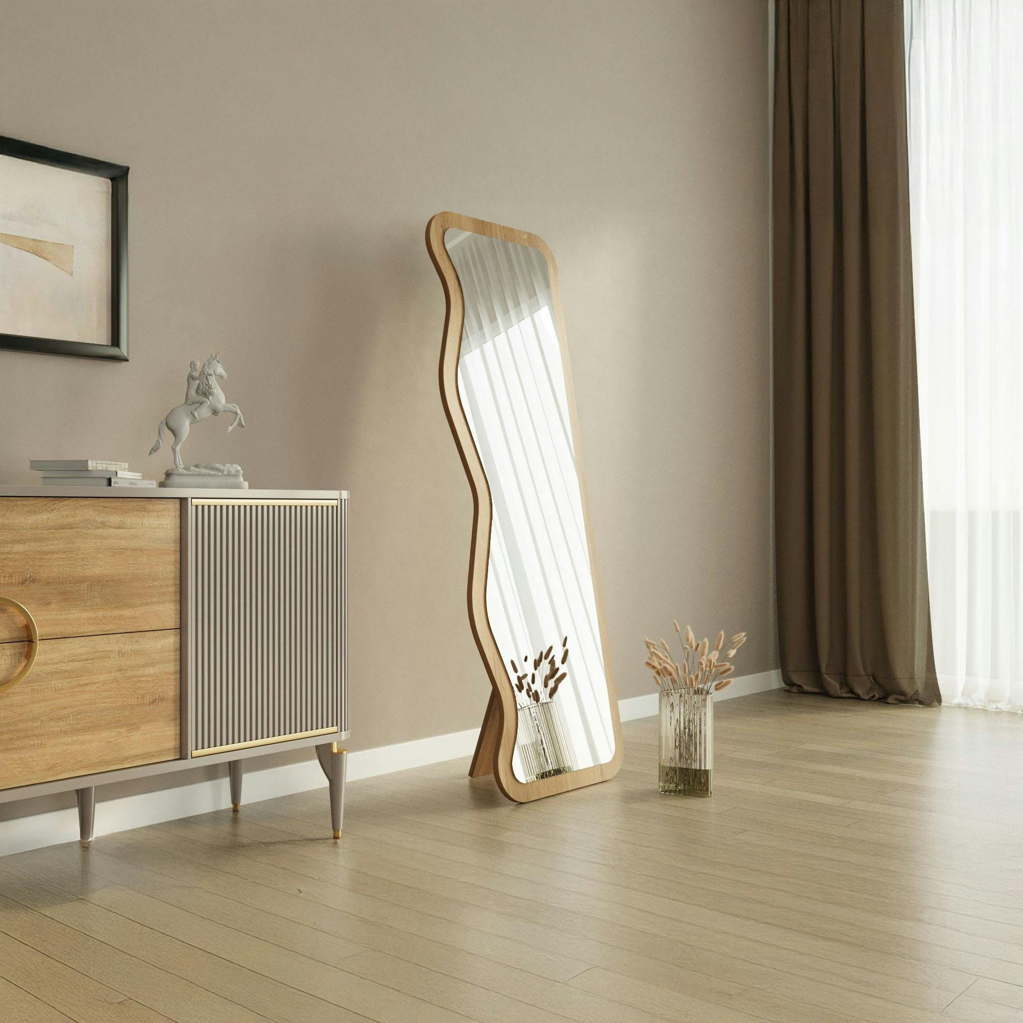 Miroir plein pied moderne - ondulations effet bois clair CODY
