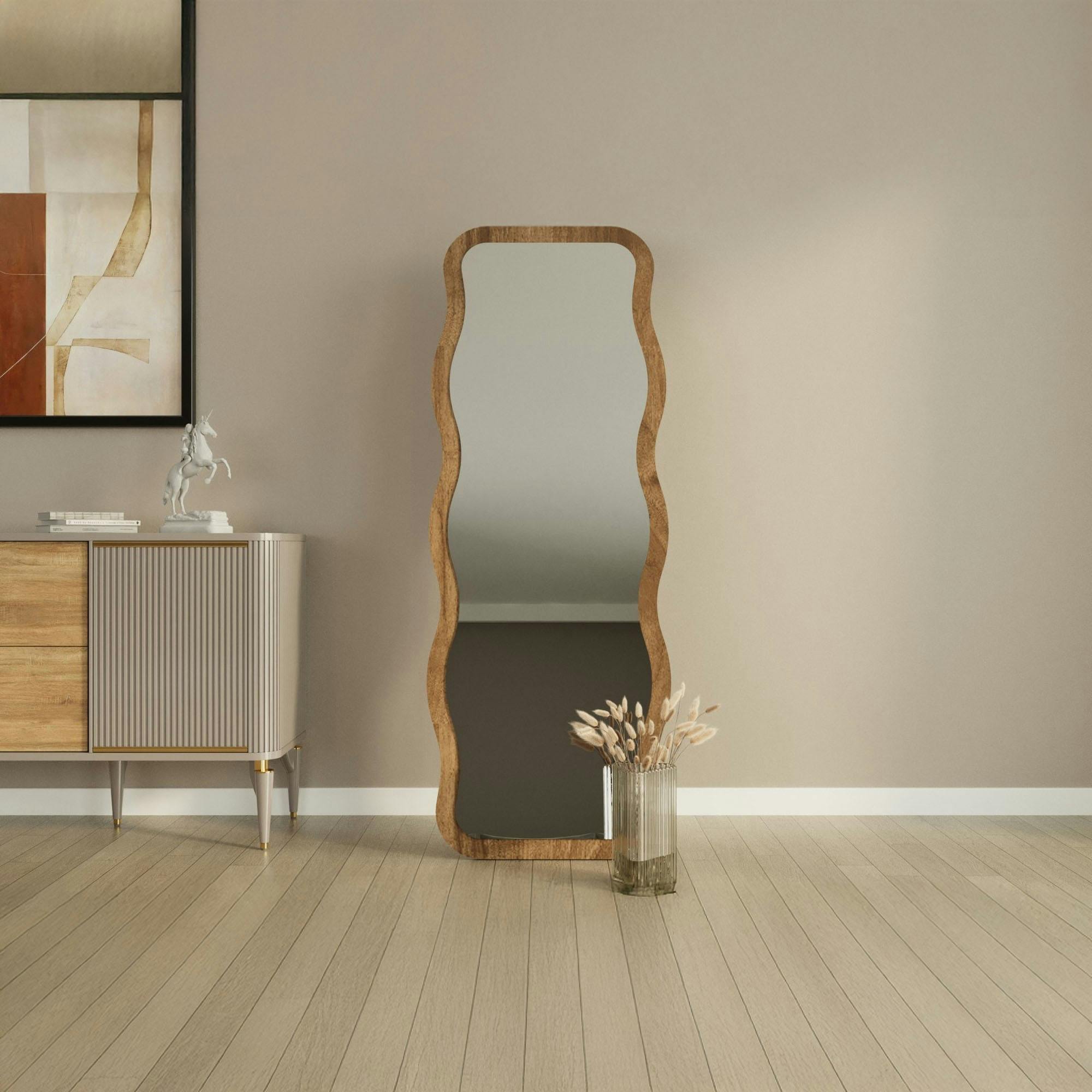 Miroir plein pied tendance effet bois noyer, vague 160 cm CODY