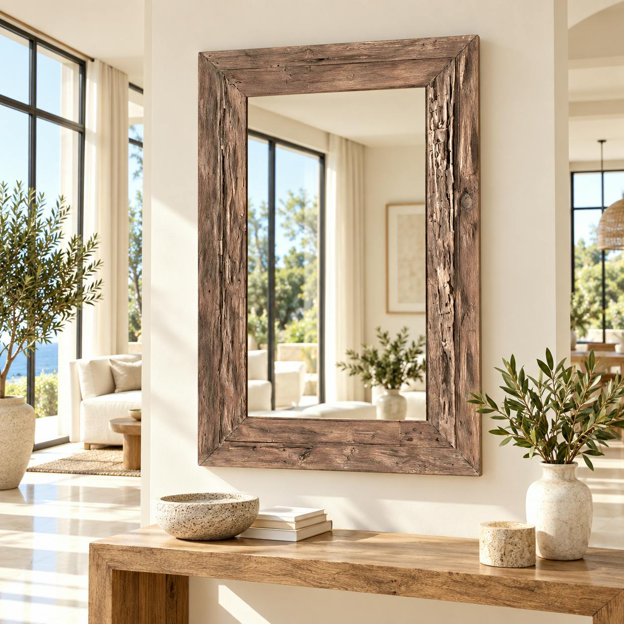 Miroir rectangulaire avec cadre bois recyclé 120 cm DEPOK