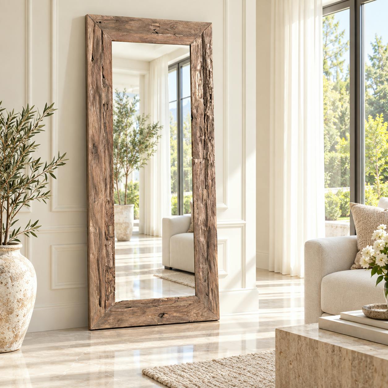 Miroir rectangulaire avec cadre bois recyclé 180 cm DEPOK