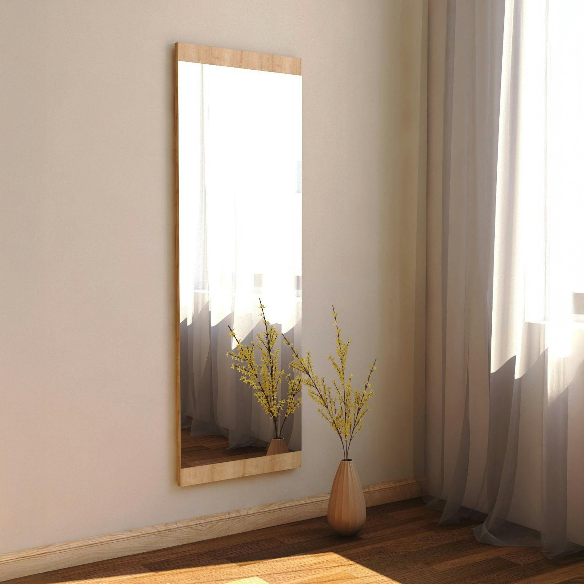 Miroir rectangulaire effet bois clair 120 cm - à poser ou suspendre CODY