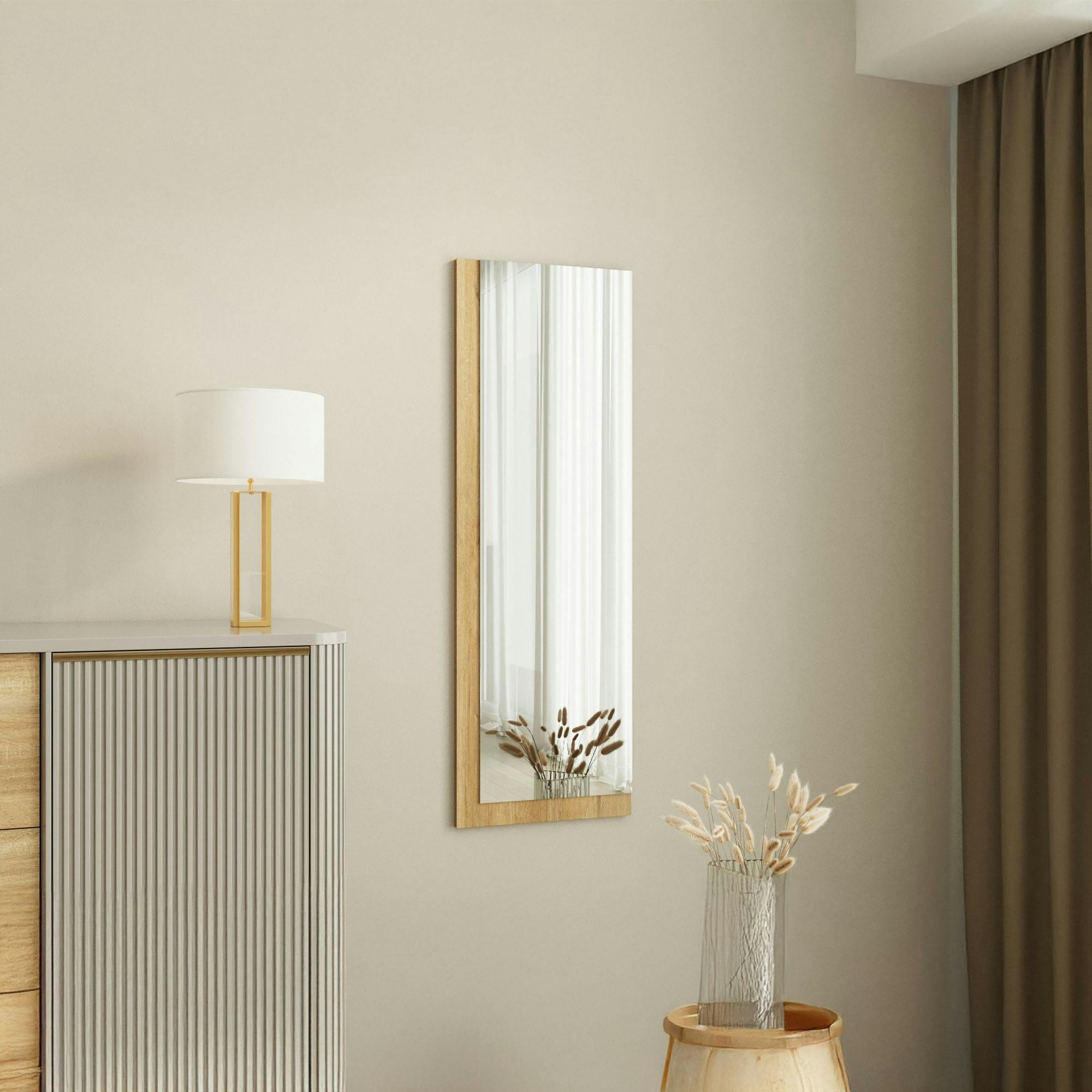 Miroir rectangulaire mural demi-cadre effet bois 120 cm CODY