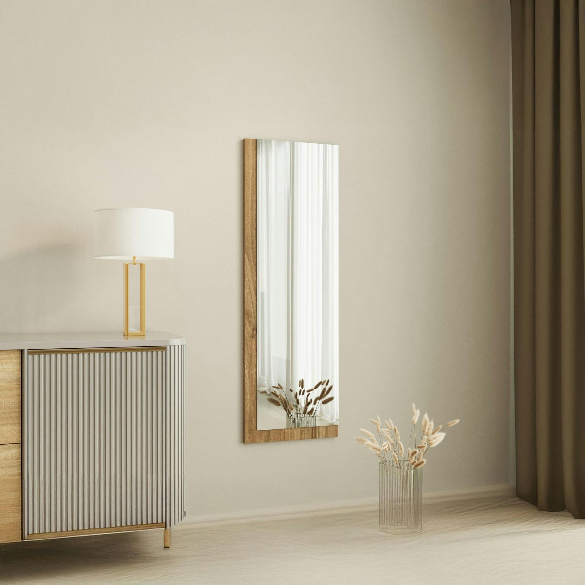 Miroir rectangulaire mural demi-cadre effet noyer 120 cm CODY