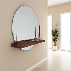 Miroir rond avec étagère en bois brun HILO