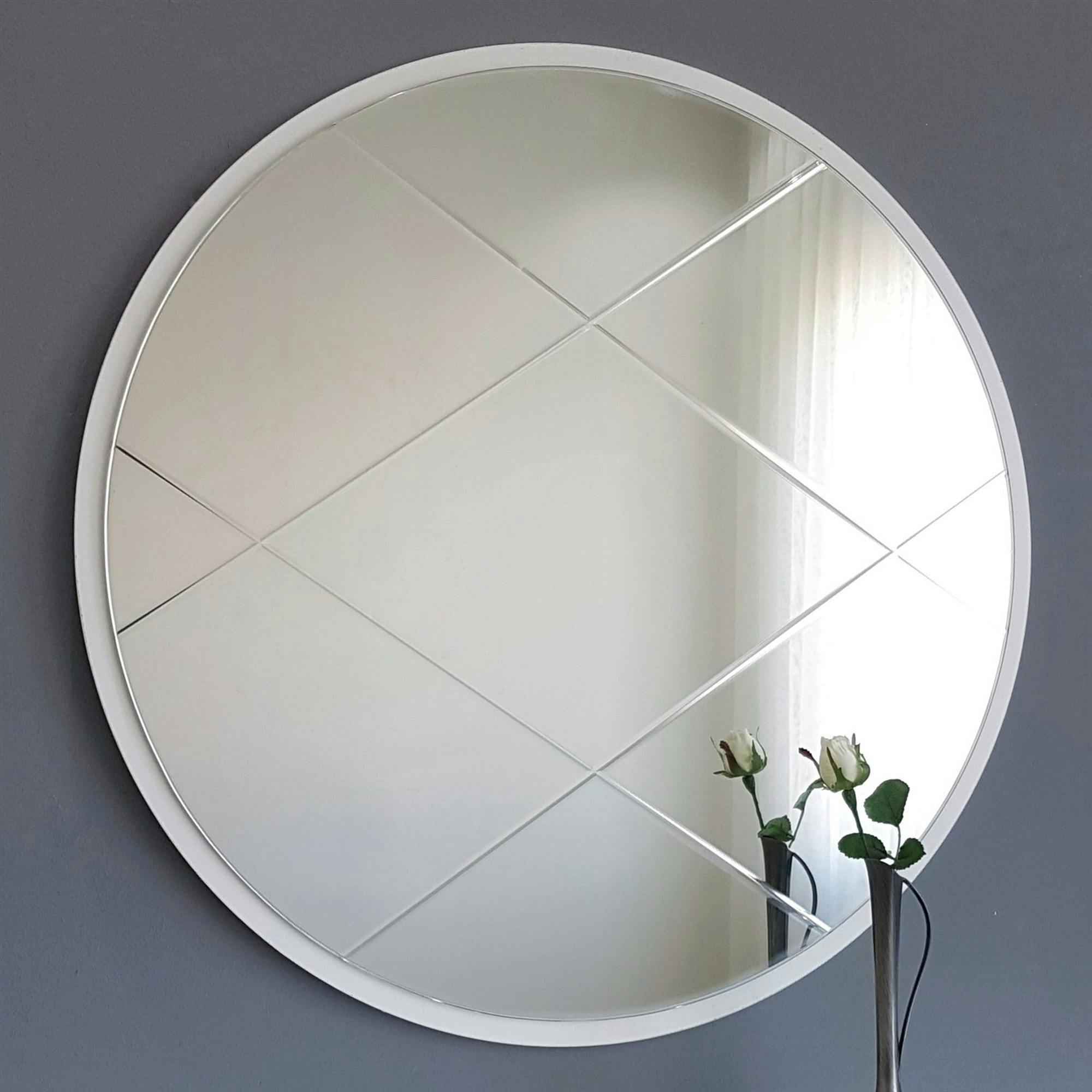 Miroir rond blanc Ø60 cm motif croisé - style moderne CODY