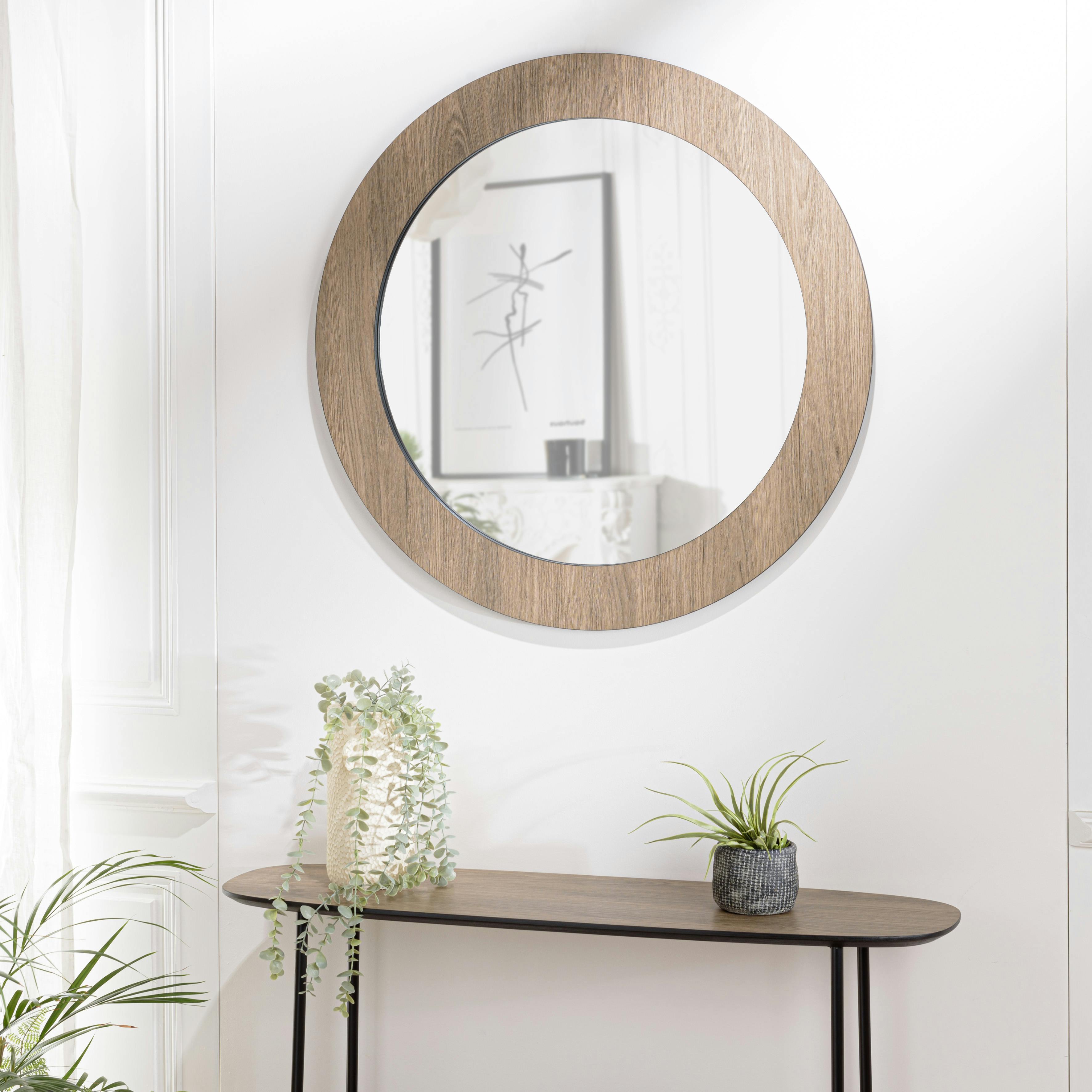 Miroir rond cadre bois moderne LANDAISE