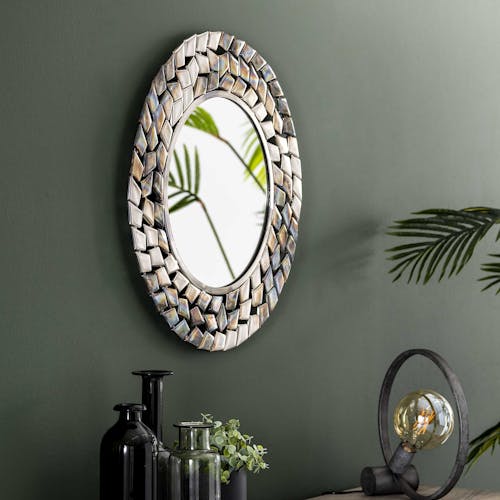 Miroir rond contemporain frise métal vieilli D 65 cm TRIBECA