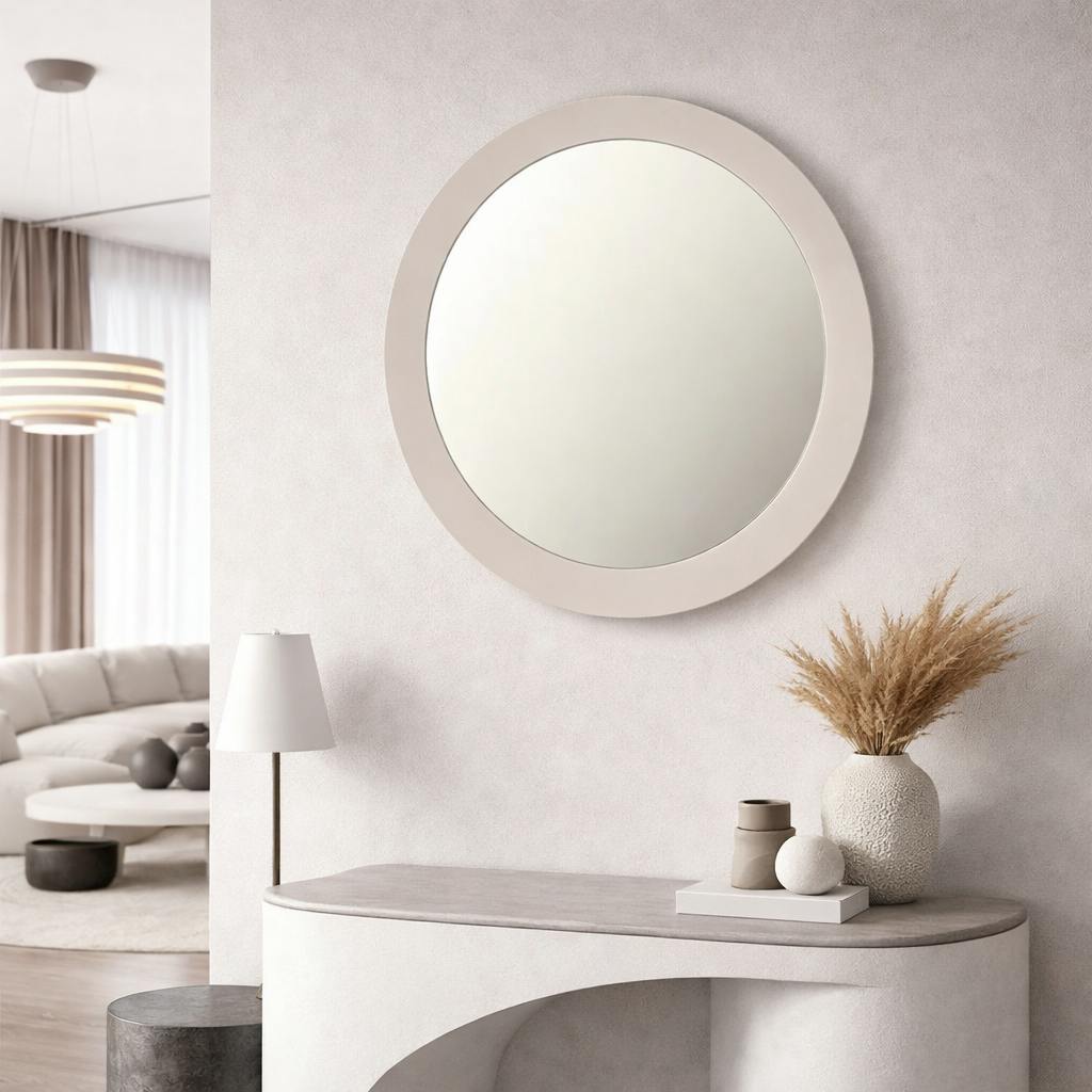 Miroir rond en bois couleur sable diamètre 60 cm ASPEN