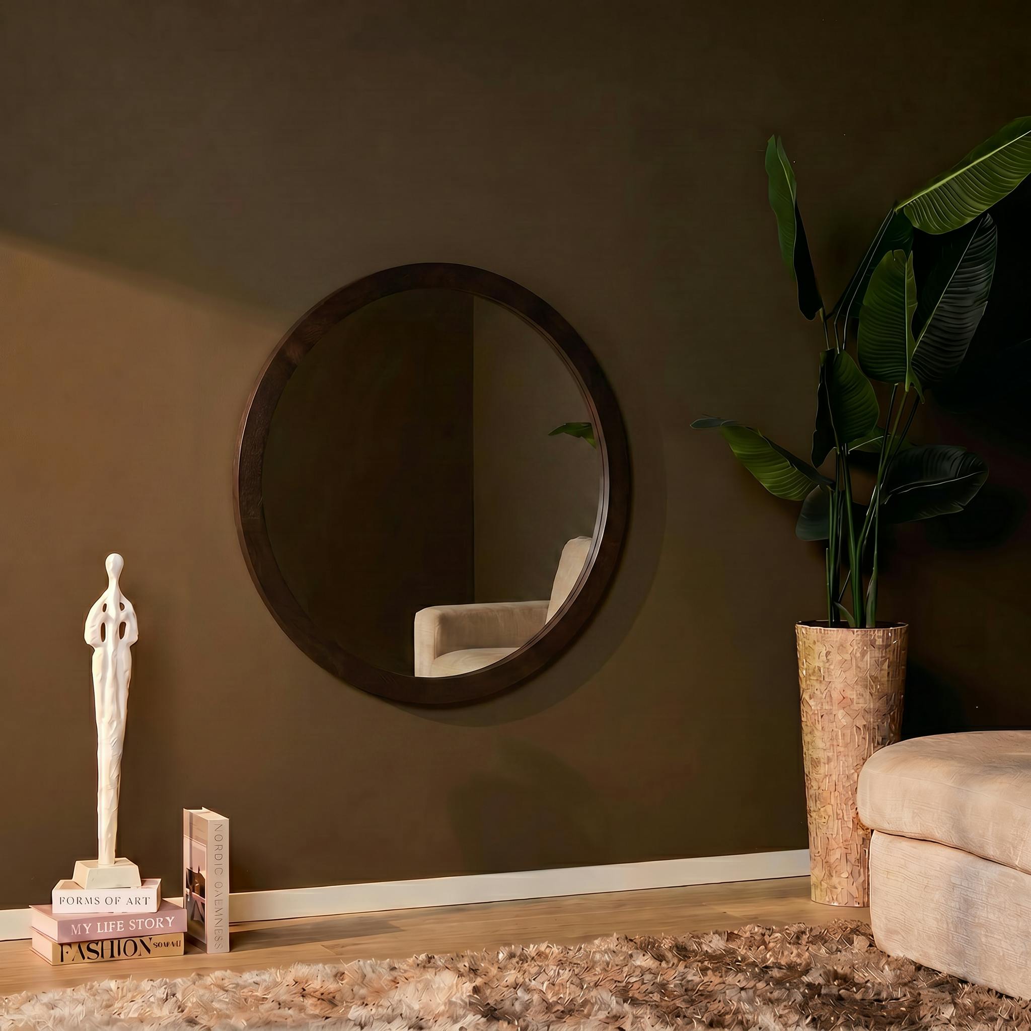 Miroir rond en bois de manguier marron Ø60 cm ALMA