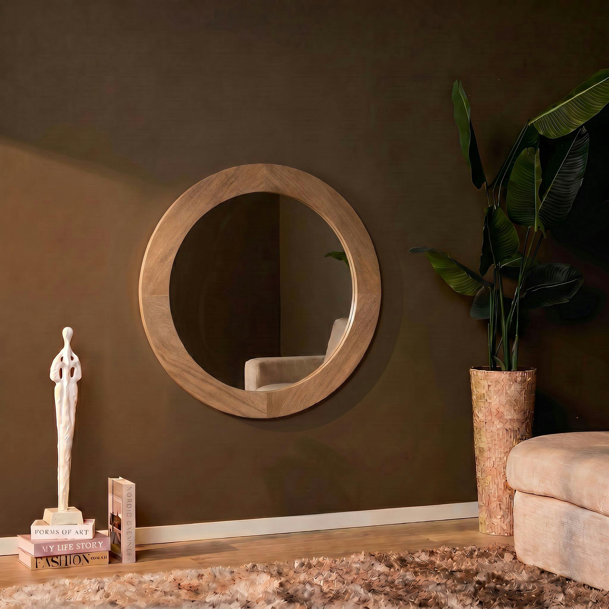 Miroir rond en bois de manguier Ø40 cm ALMA