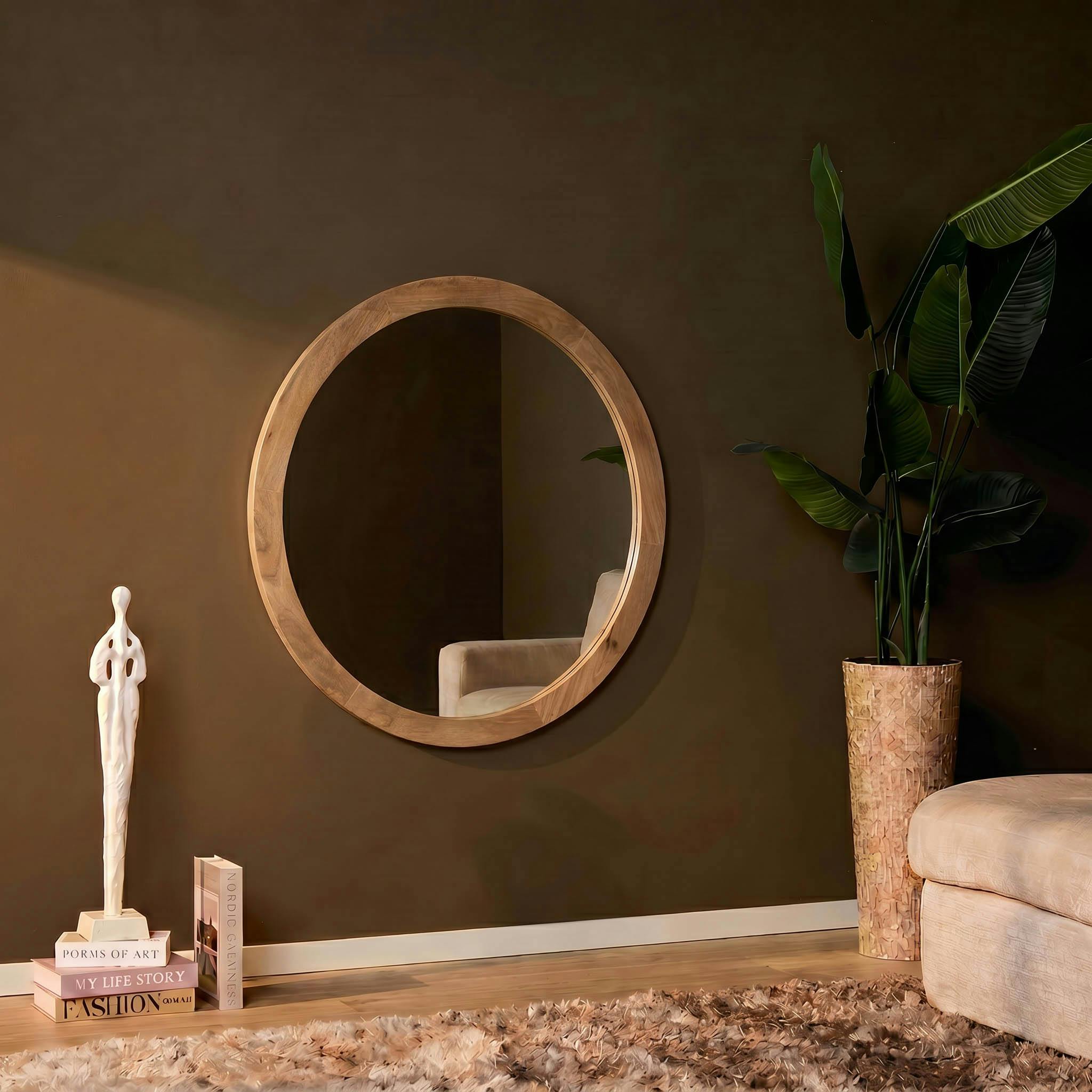 Miroir rond en bois de manguier Ø60 cm ALMA