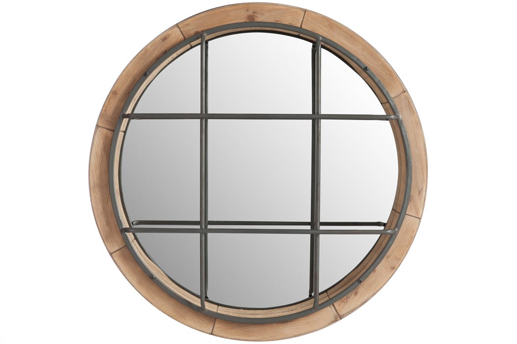 Miroir rond en bois, grille métal D63cm