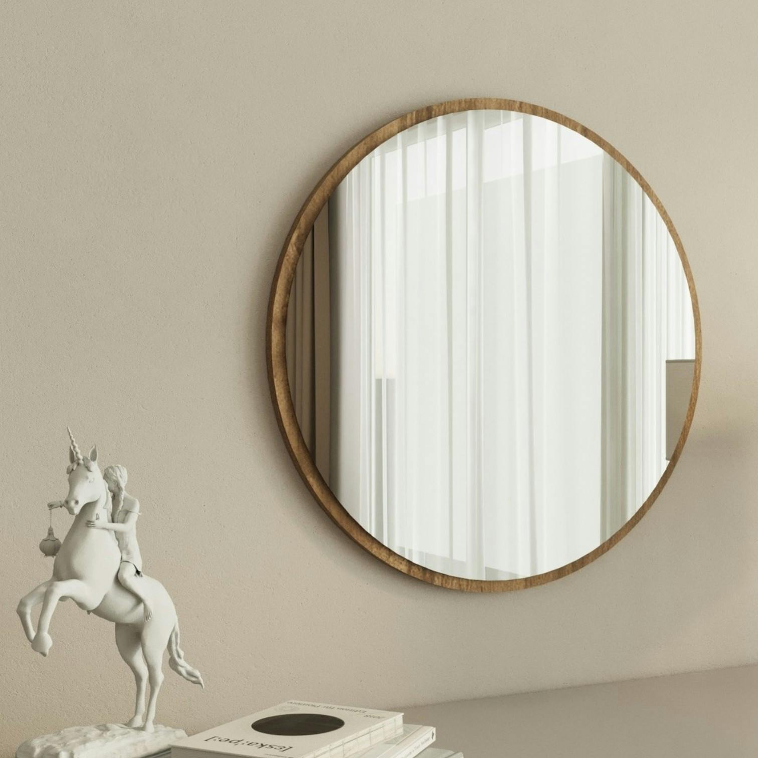 Miroir rond moderne avec cadre effet noyerØ60 cm CODY