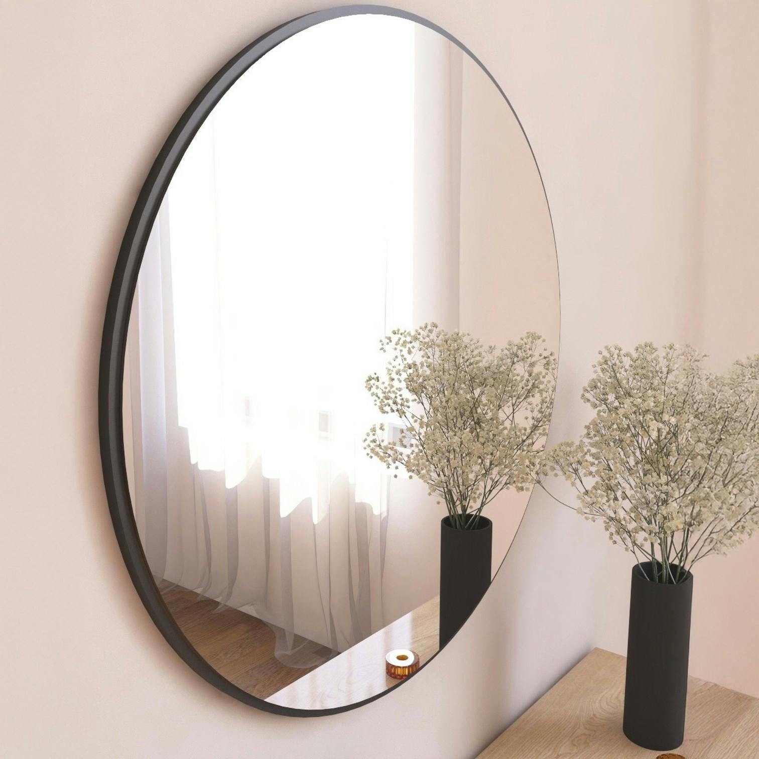 Miroir rond moderne avec fin cadre noirØ60 cm CODY