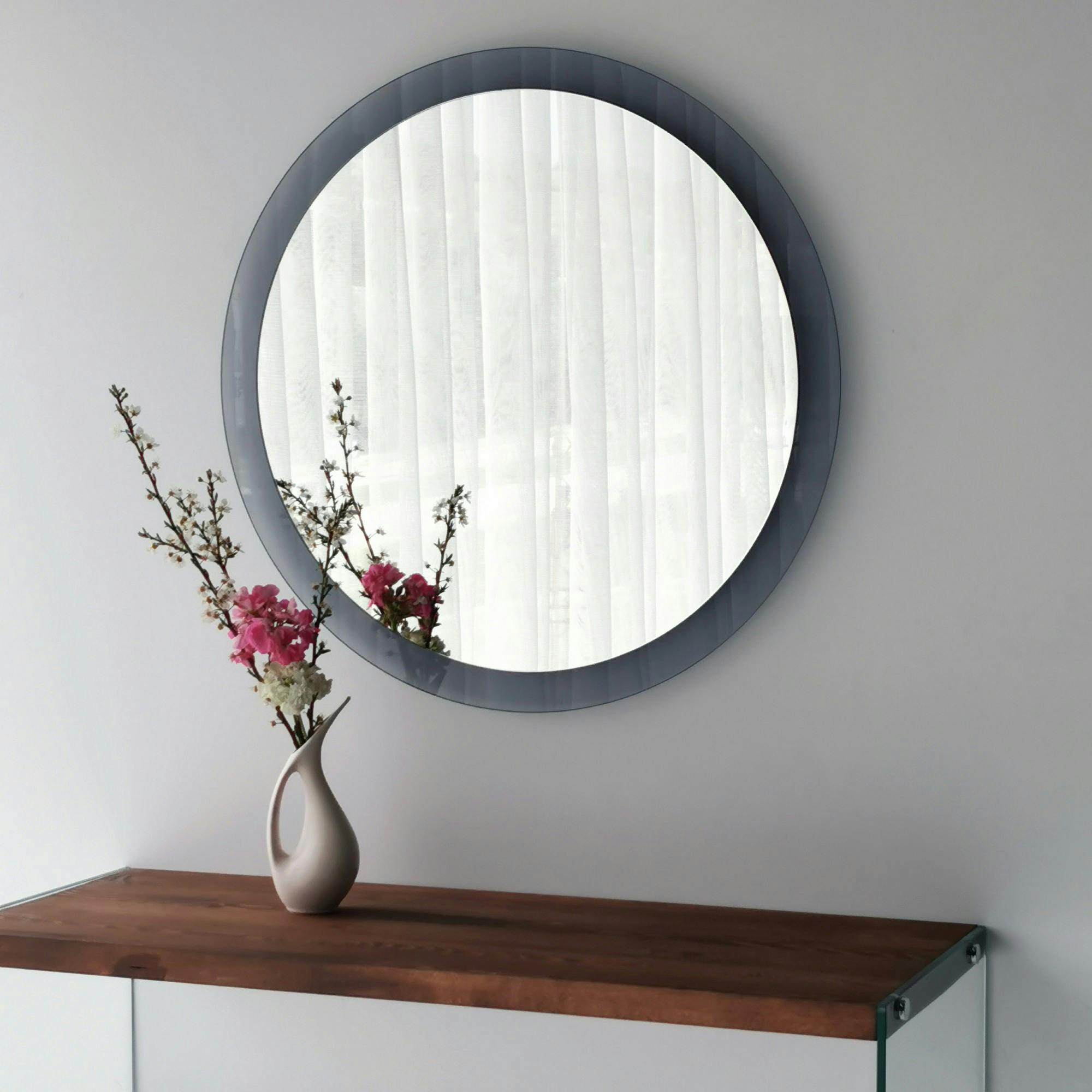 Miroir rond moderne cadre verre fumé Ø65 cm CODY
