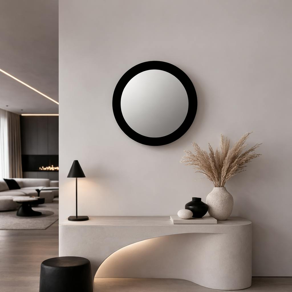 Miroir rond mural en bois noir diamètre 80 cm ASPEN
