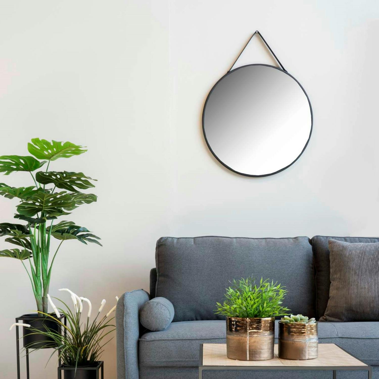 Miroir rond noir avec accroche assortie ø60 cm SEOUL