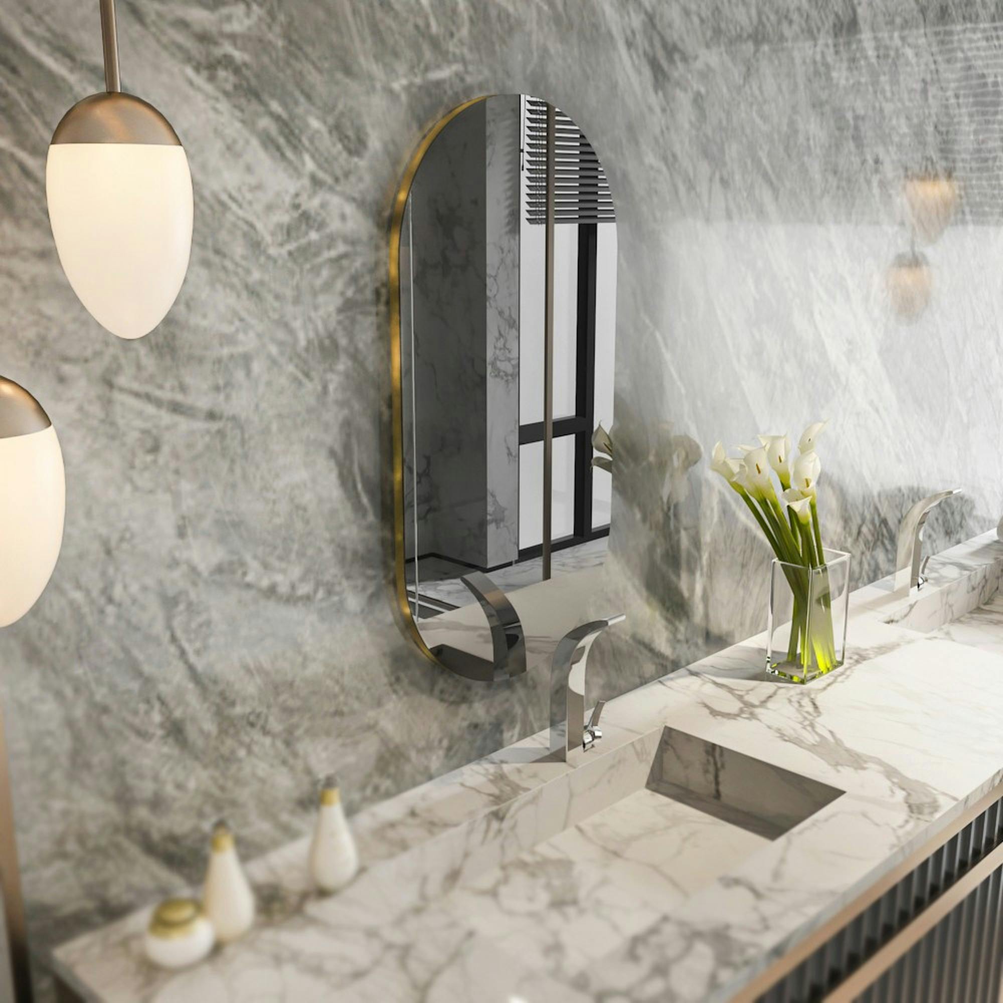 Miroir salle de bains ovale fumé, bordure dorée 85 cm CODY