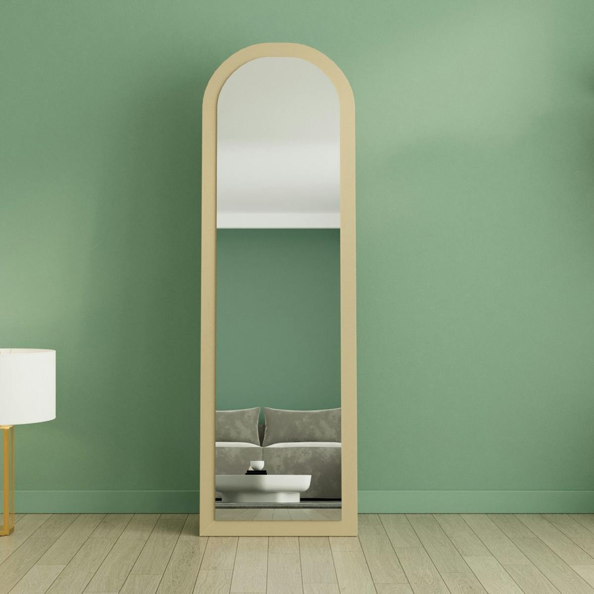 Miroir sur pied ovale avec cadre décor bois 160 cm CODY