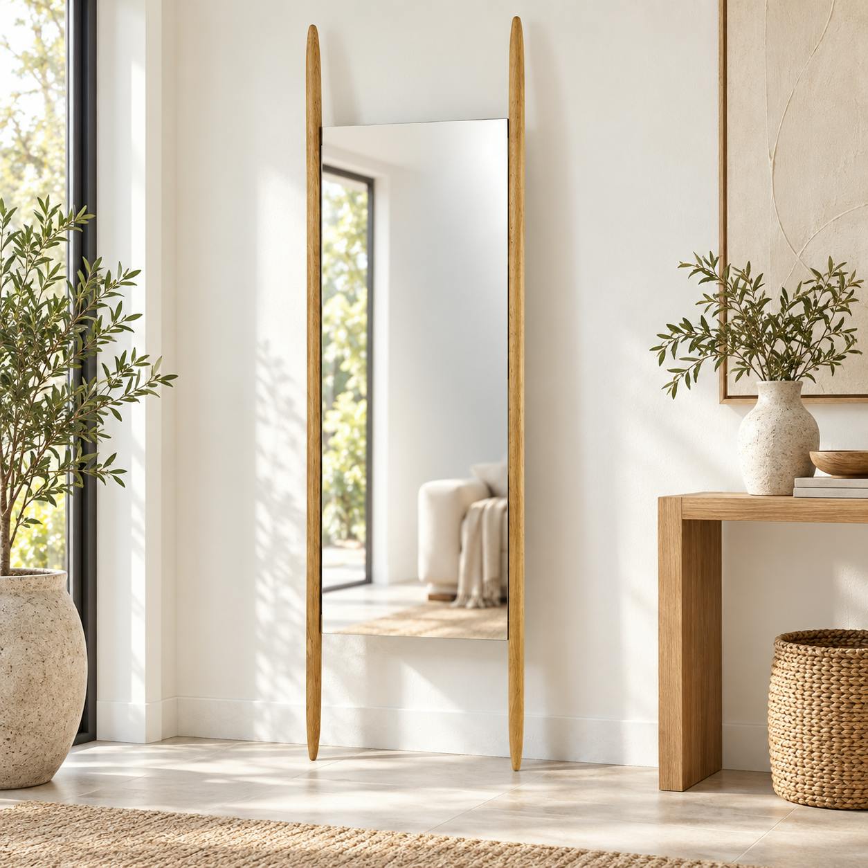 Miroir sur pieds en bois clair - style épuré, 170 cm IENA
