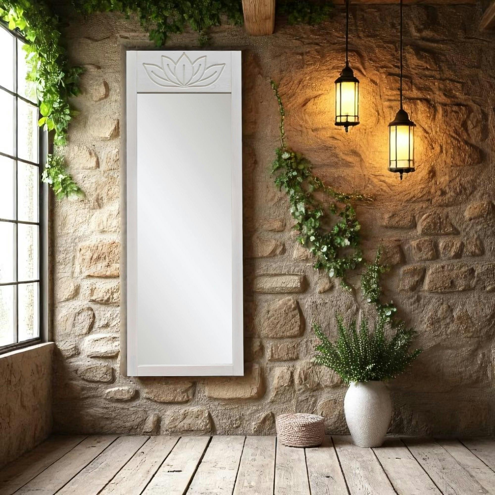 Miroir vertical blanc - motif lotus, 155 cm HILO