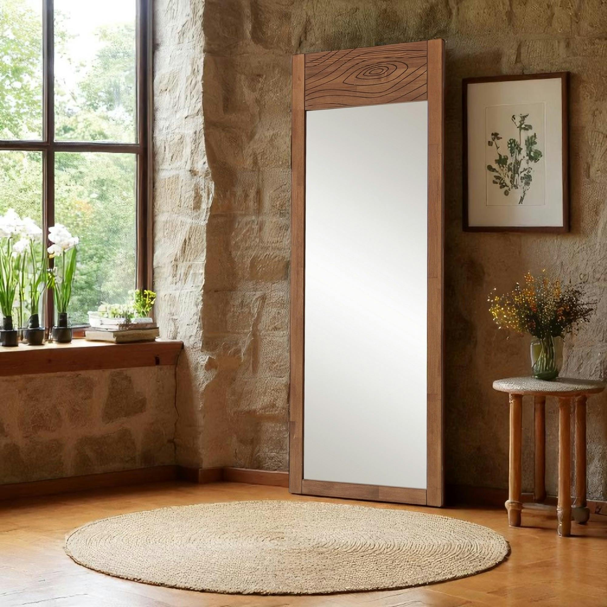 Miroir vertical en bois brun - motif tronc d'arbre HILO