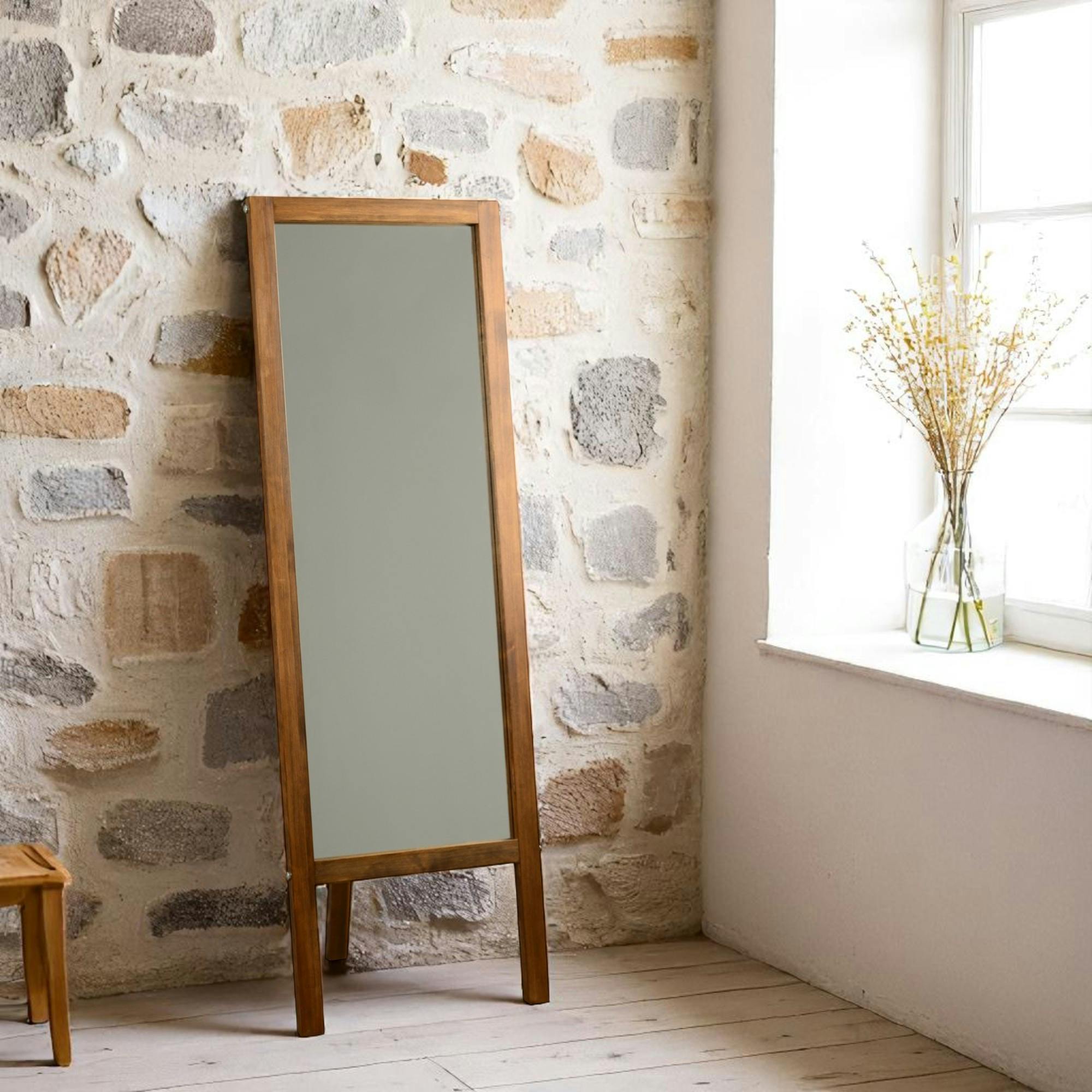 Miroir vertical sur pied - bois brun, 2 crochets HILO