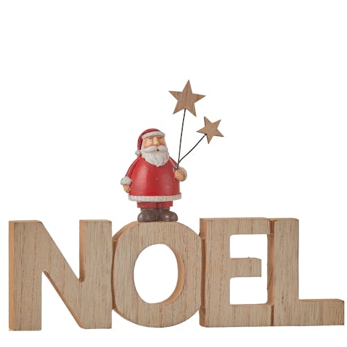 Mot à poser en bois "NOEL" décor Père Noël 21x16cm