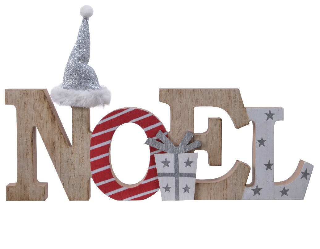 Lettres décoratives "NOËL" en bois rouge et gris