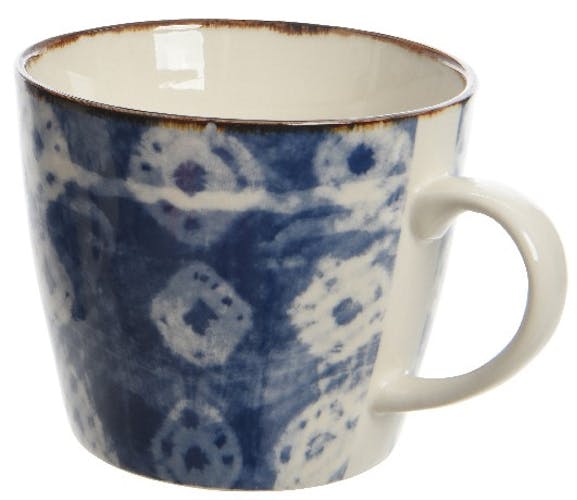 Mug avec coupelle porcelaine bleue losange