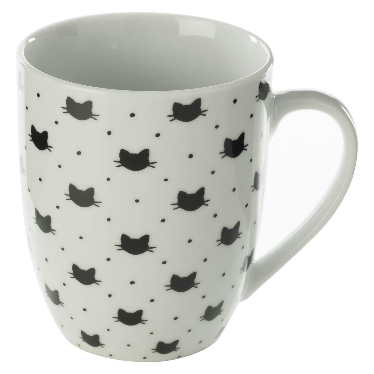 Mug rond blanc motif chats en porcelaine