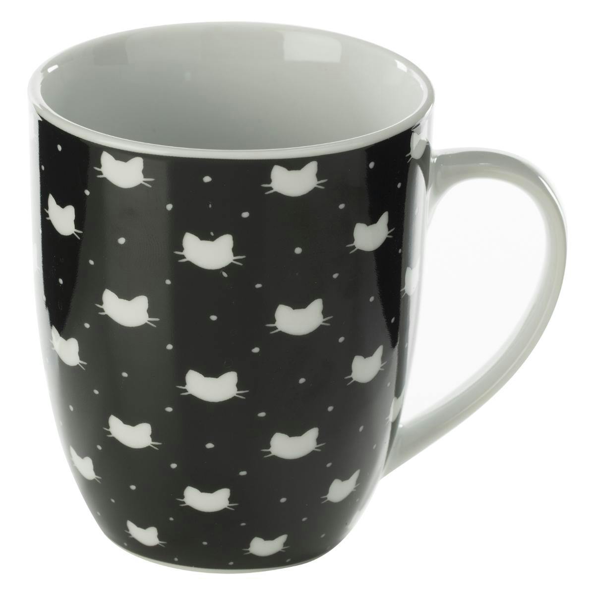 Mug rond noir motif chats en porcelaine