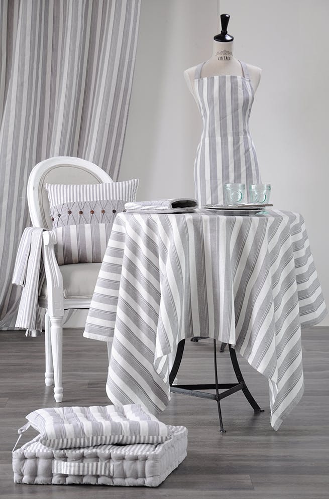 Nappe carrée rayée gris / blanc 150x150cm 100% coton ALPHONSINE