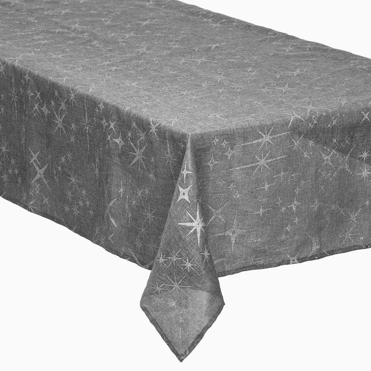 Nappe Grise brodée étoiles argentées 140x360cm