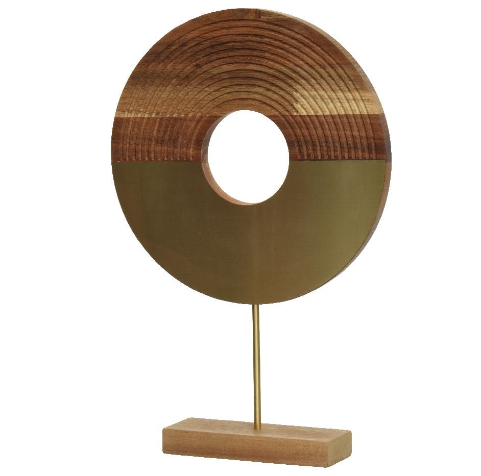 Objet déco à poser, disque en bois d'acacia rainuré
