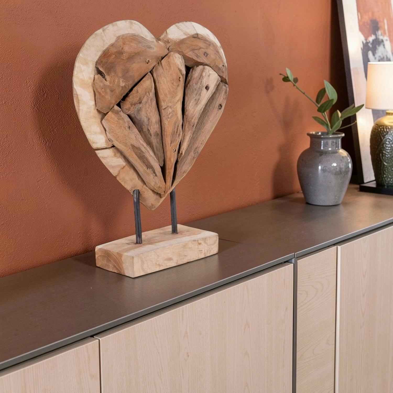 Objet déco coeur à poser en bois de teck H 30 cm ARIZONA