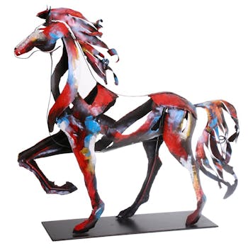 Objet déco salon cheval en mouvement métal peint