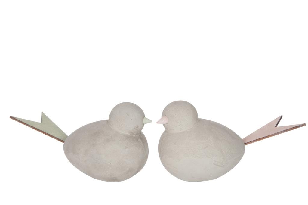 Oiseau ciment gris menthe rose clair moyen modèle 13x8cm (unité)
