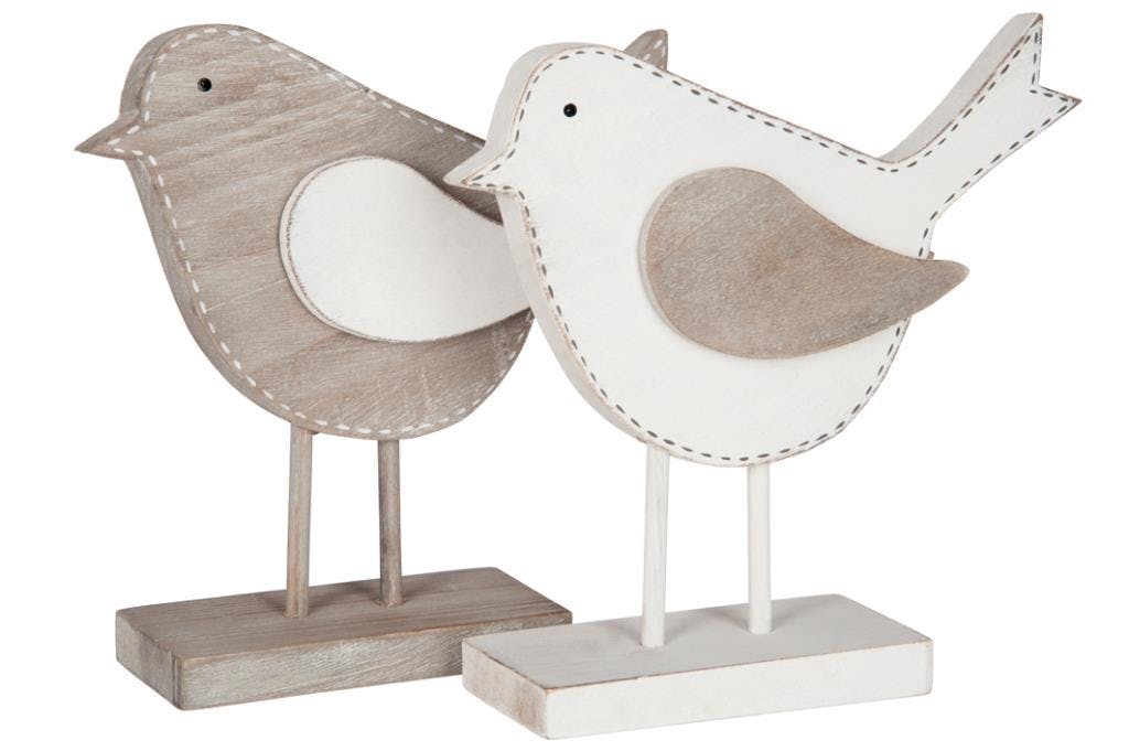 Oiseau déco sur pied bois naturel blanc grand modèle 20x14cm (unité)