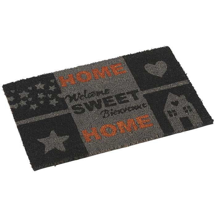 Paillasson coco "Lovely Home" bleu et gris 40x60cm