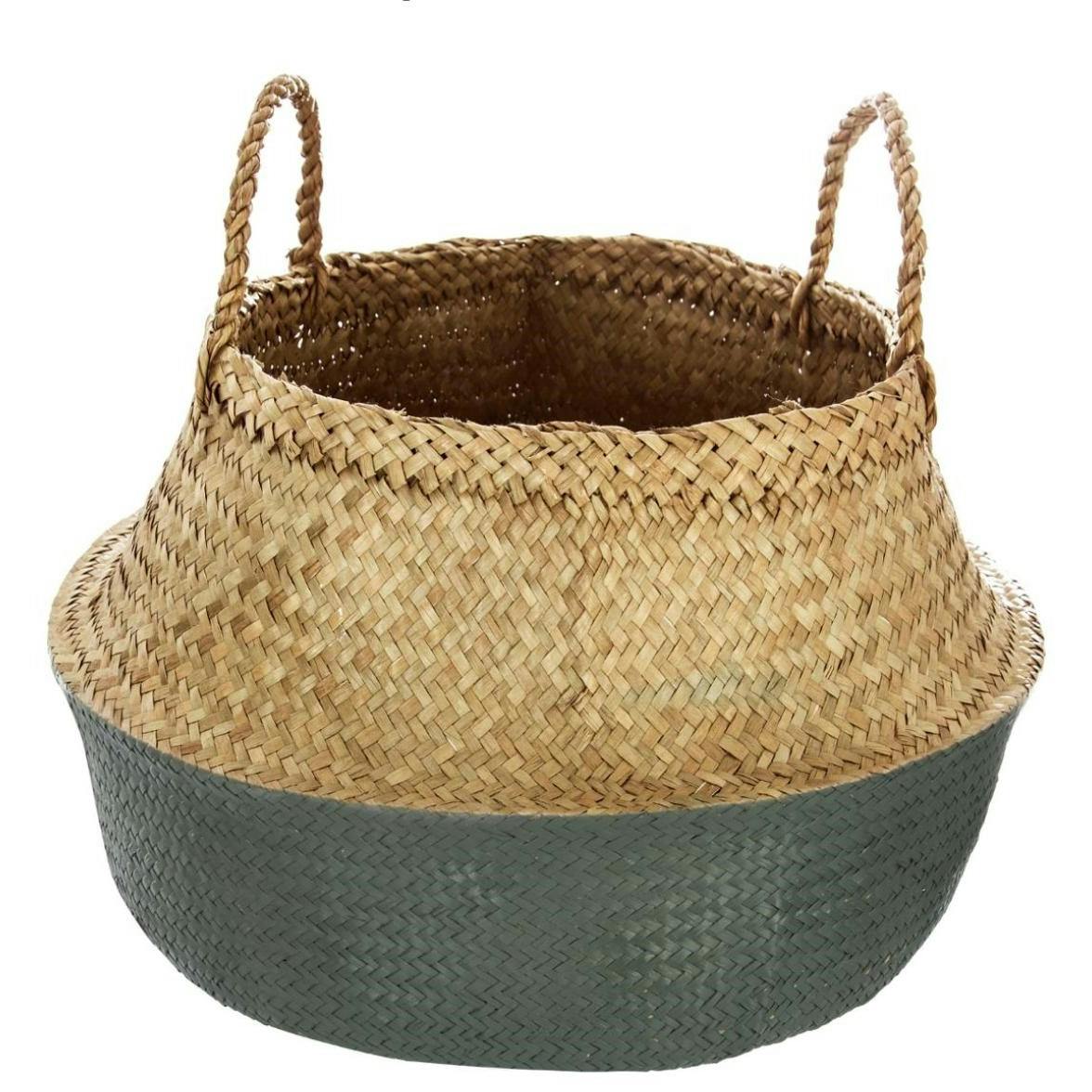 Panier à anses en roseau bicolore tons bleus M1