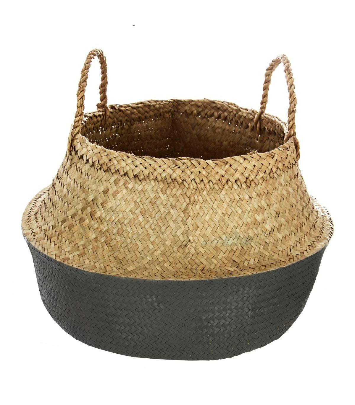 Panier à anses en roseau bicolore tons bleus M2