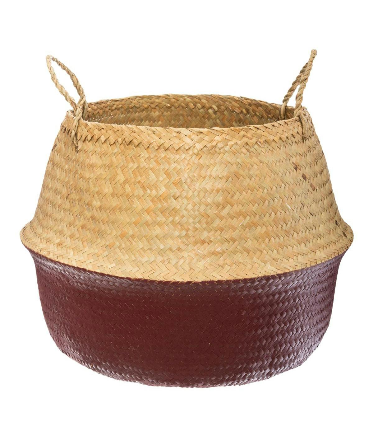 Panier à anses en roseau bicolore tons rose M3