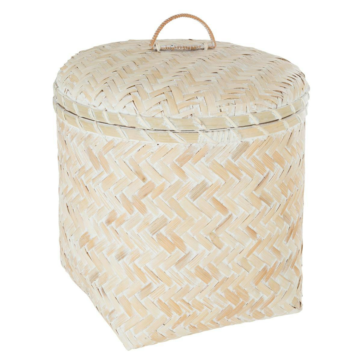 Panier à couvercle bambou blanchi D40cm