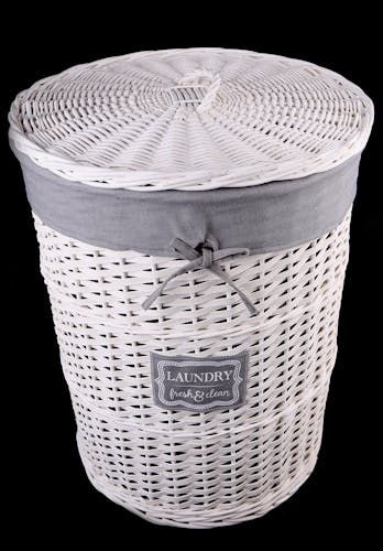 Panier à linge en osier tressé clair et tissu gris H56cm, Paniers / Boîtes  de rangement