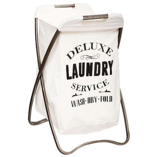 Panier à linge pliant "Laundry" en coton écru et métal 40,5x45,5x65cm